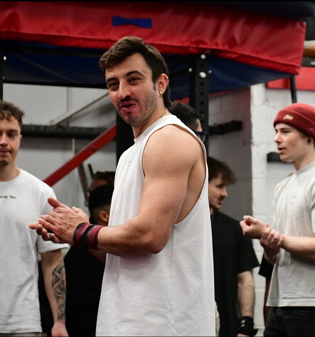 Training camp participants working out indoors